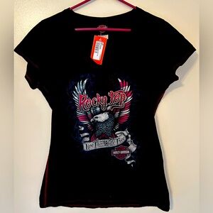 Harley-Davidson Woman’s Tee.  Size L. Black, V-Neck. Feminine Cut.  NWT